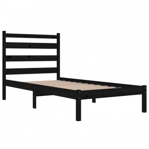 Cadre de lit Noir Bois de pin massif 90x190 cm Simple