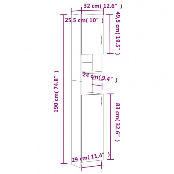 Armoire de bain Sonoma gris 32x25,5x190 cm Bois d'ingénierie