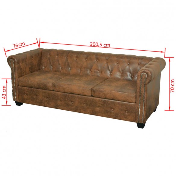 Canapé Chesterfield 3 places cuir artificiel marron