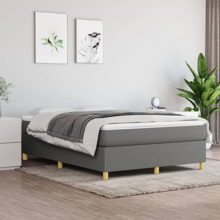 Cadre de lit avec matelas Gris foncé 140x190cm Tissu