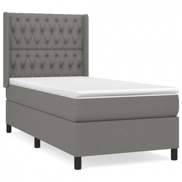 Cadre de lit avec matelas Gris foncé 100x200cm Tissu