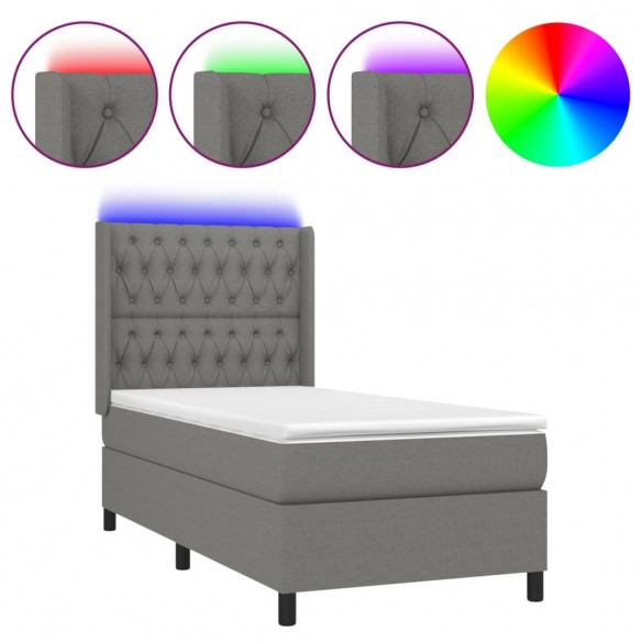 Cadre de lit matelas LED Gris foncé 100x200 cm Tissu