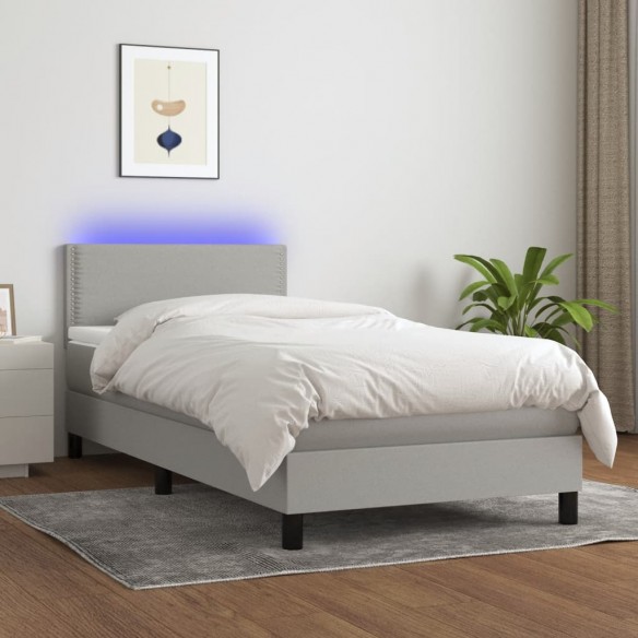 Cadre de lit avec matelas et LED Gris clair 90x190cm