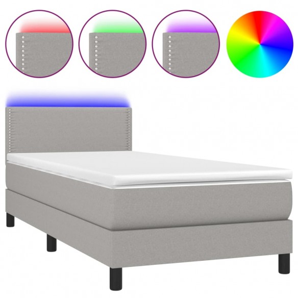 Cadre de lit avec matelas et LED Gris clair 90x190cm