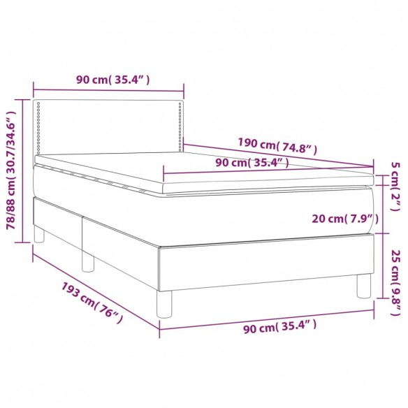 Cadre de lit avec matelas et LED Gris clair 90x190cm