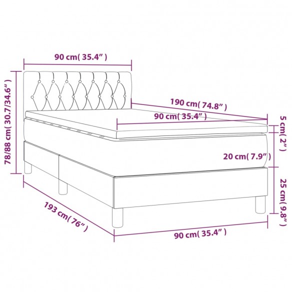 Cadre de lit et matelas Gris clair 90x190 cm Tissu