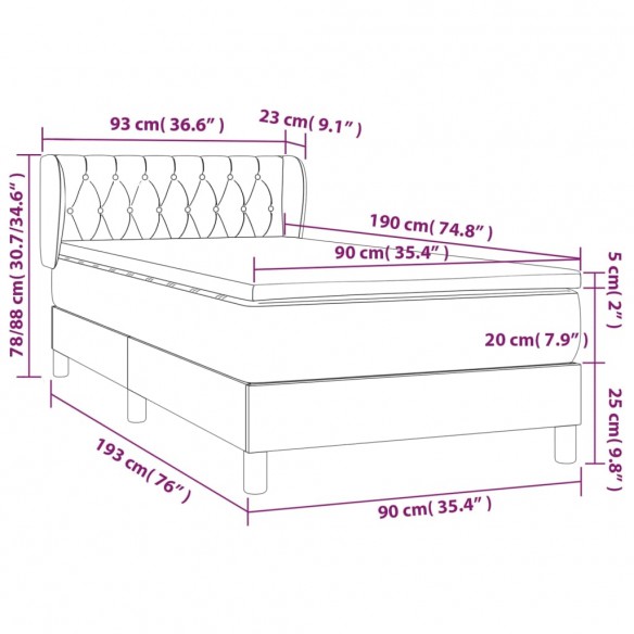 Cadre de lit et matelas Gris clair 90x190 cm Tissu