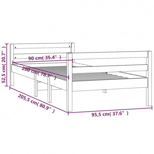 Cadre de lit Gris 90x200 cm Bois de pin massif