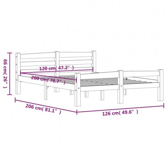 Cadre de lit Bois de pin massif 120x200 cm