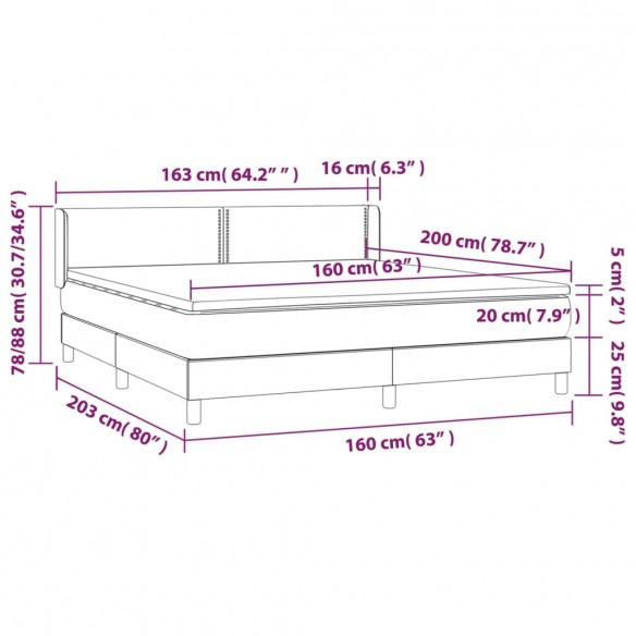 Cadre de lit avec matelas Gris foncé 160x200cm Tissu