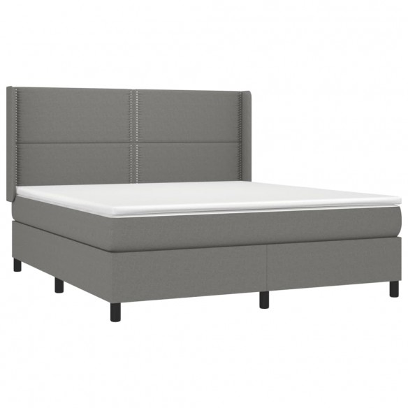 Cadre de lit avec matelas Gris foncé 160x200cm Tissu