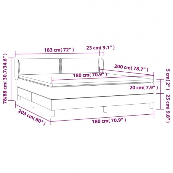 Cadre de lit avec matelas Noir 180x200 cm Velours