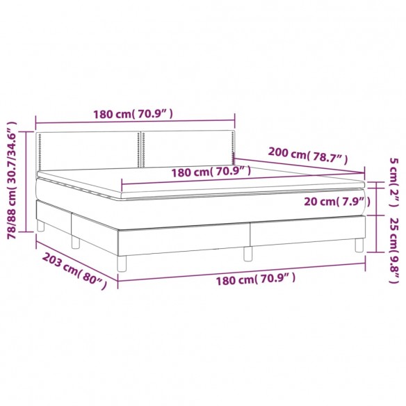 Cadre de lit avec matelas Noir 180x200 cm Velours