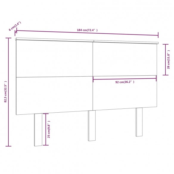 Tête de lit Blanc 184x6x82,5 cm Bois massif de pin