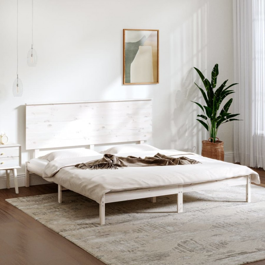 Cadre de lit Blanc Bois massif 180x200 cm Super King