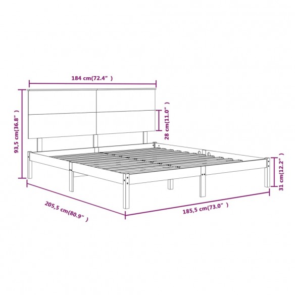 Cadre de lit Blanc Bois massif 180x200 cm Super King