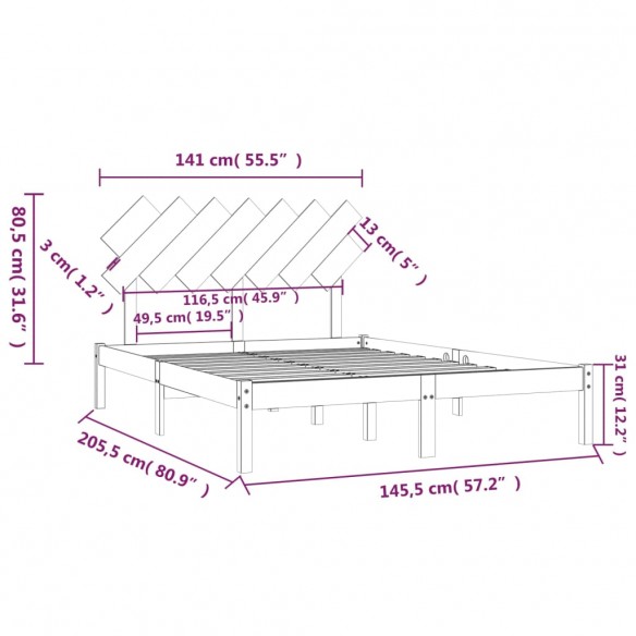 Cadre de lit Marron miel 140x200 cm Bois massif