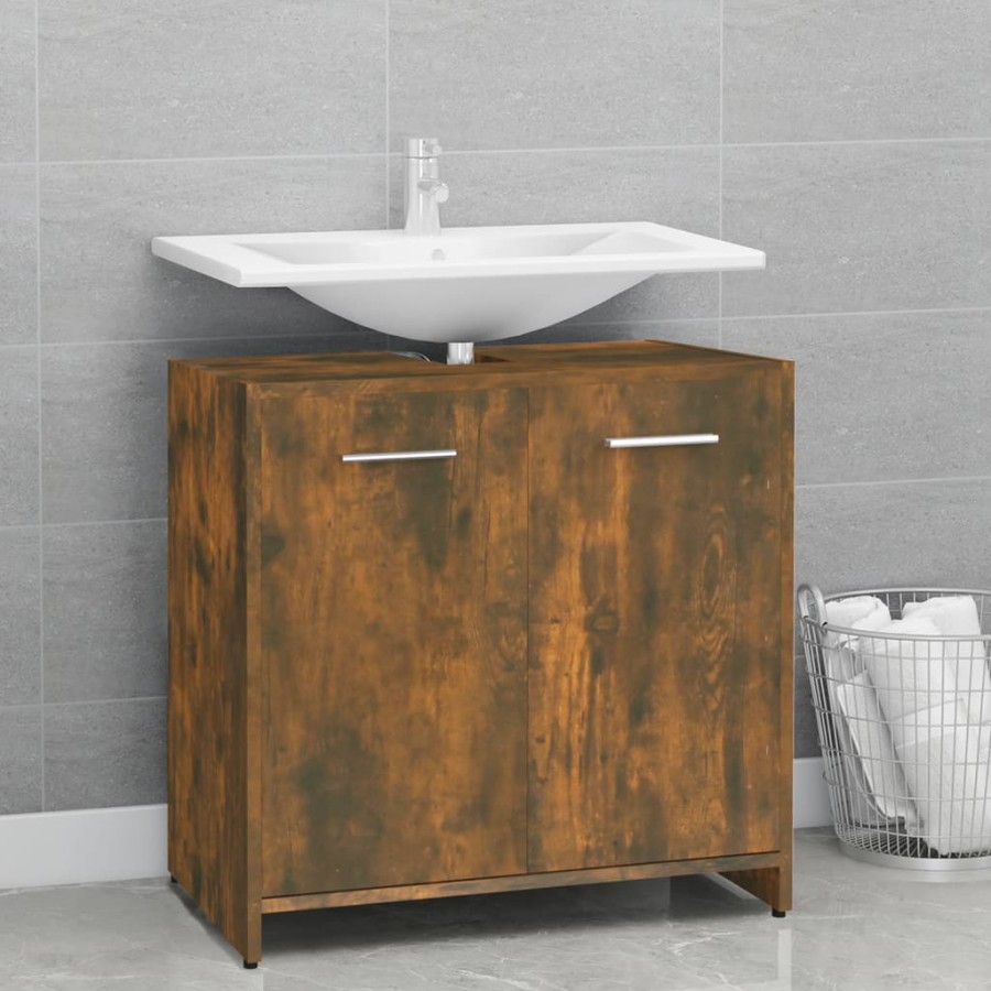 Armoire de bain Chêne fumé 60x33x60 cm Bois d'ingénierie