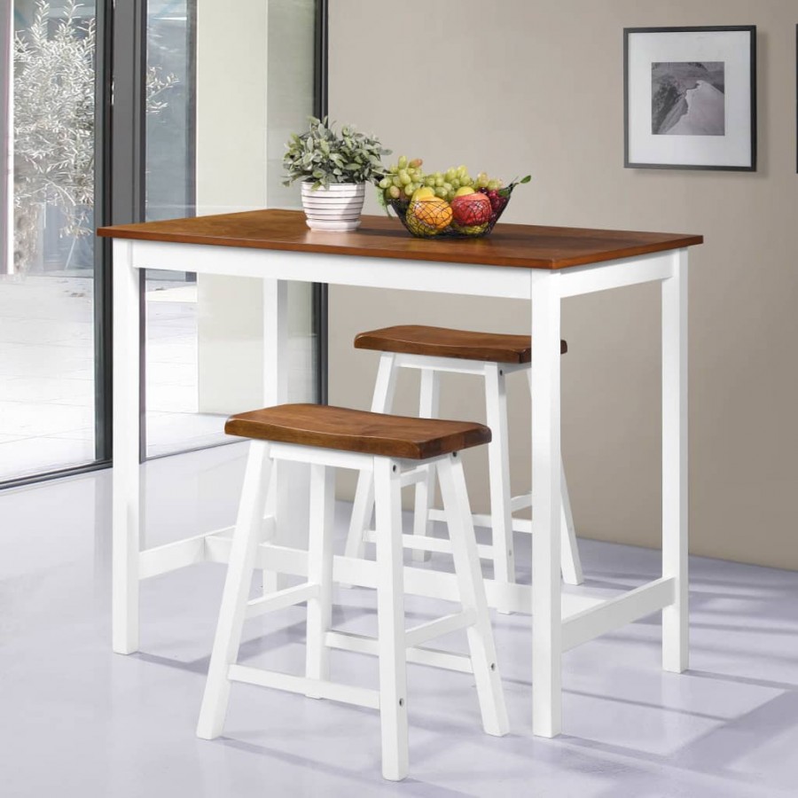 Table de bar et tabouret 3 pcs Bois massif