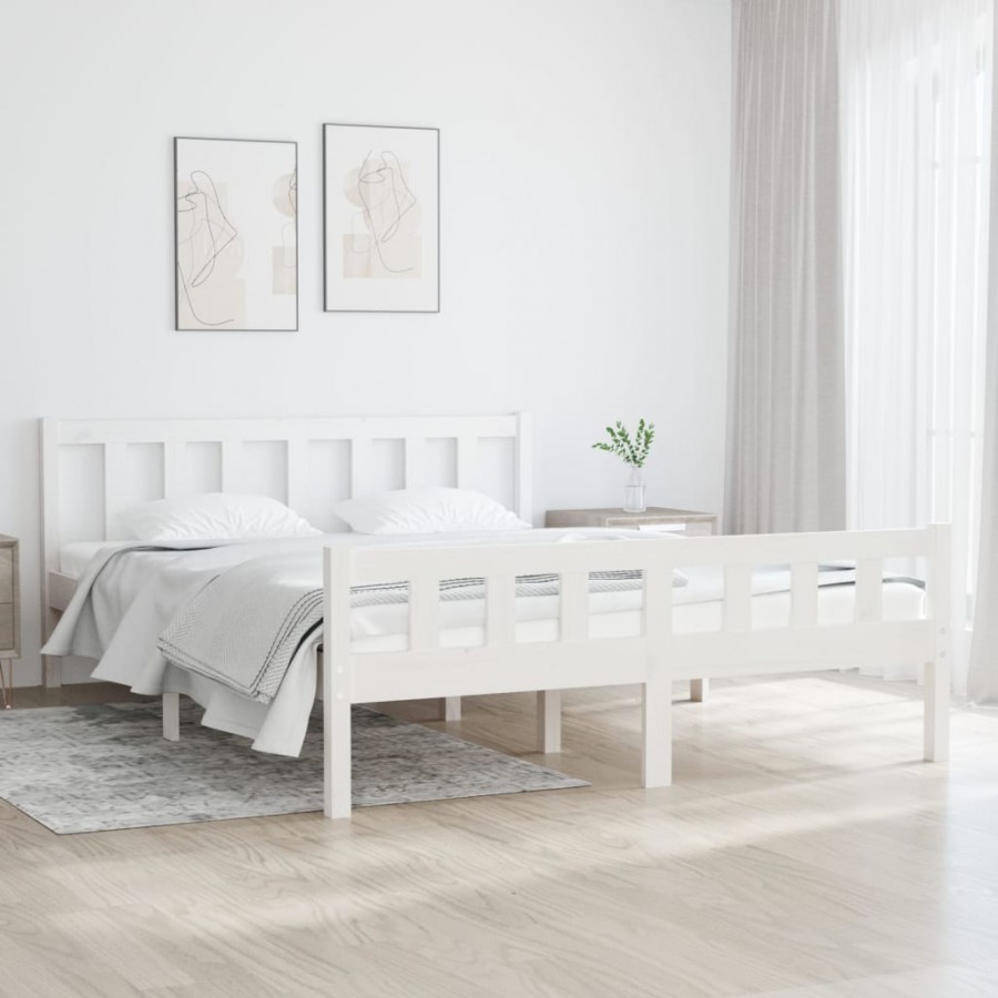 Cadre de lit blanc bois massif 135x190 cm double