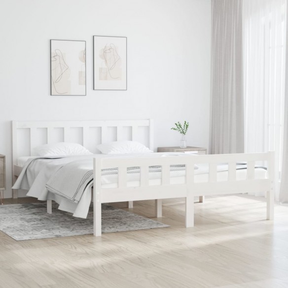 Cadre de lit blanc bois massif 135x190 cm double