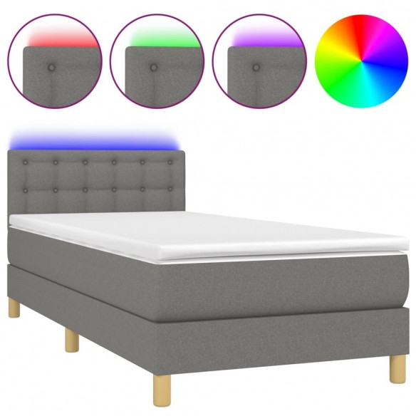 Cadre de lit avec matelas et LED Gris foncé 90x190cm