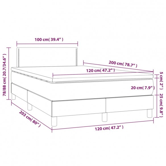 Cadre de lit avec matelas et LED Gris 120x200 cm