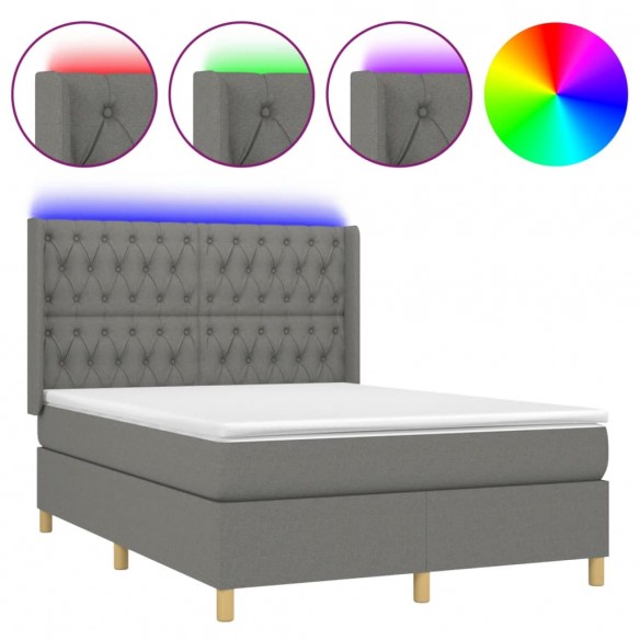 Cadre de lit matelas LED Gris foncé 140x200 cm Tissu