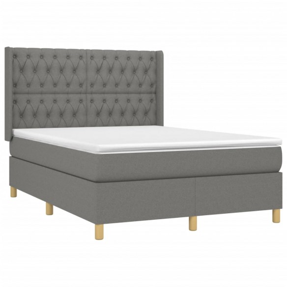 Cadre de lit matelas LED Gris foncé 140x200 cm Tissu