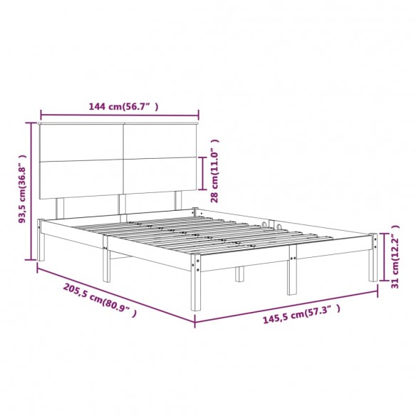 Cadre de lit Marron miel Bois de pin massif 140x200 cm