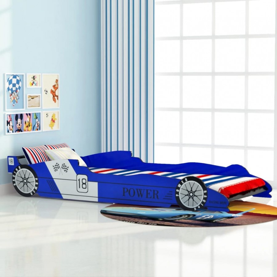 Lit voiture de course pour enfants 90 x 200 cm Bleu