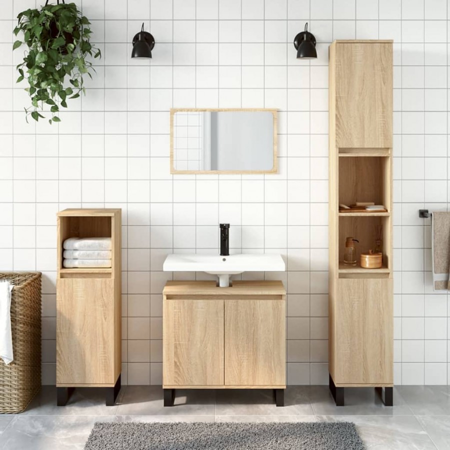 Ensemble de meubles de salle de bain 3 pcs chêne sonoma