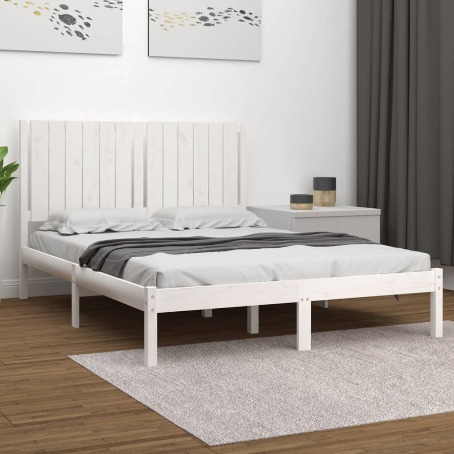 Cadre de lit Blanc Bois de pin massif 140x190 cm