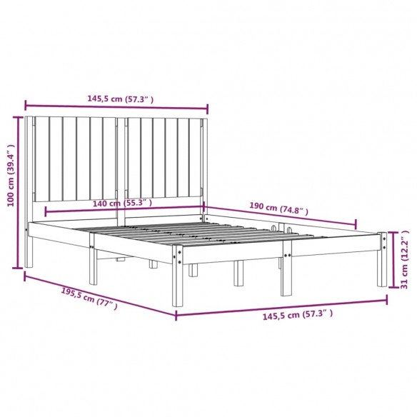 Cadre de lit Blanc Bois de pin massif 140x190 cm