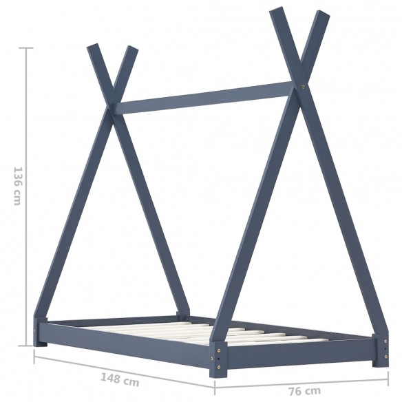 Cadre de lit d'enfant Gris Bois de pin massif 70x140 cm