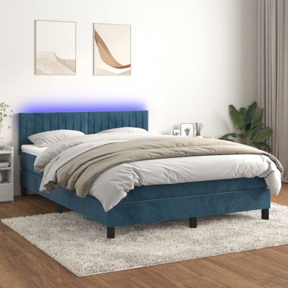 Cadre de lit avec matelas LED Bleu foncé 140x200 cm