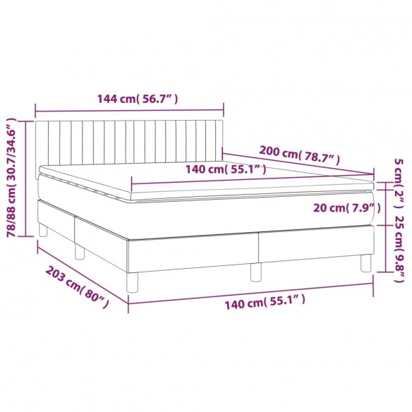 Cadre de lit avec matelas LED Bleu foncé 140x200 cm