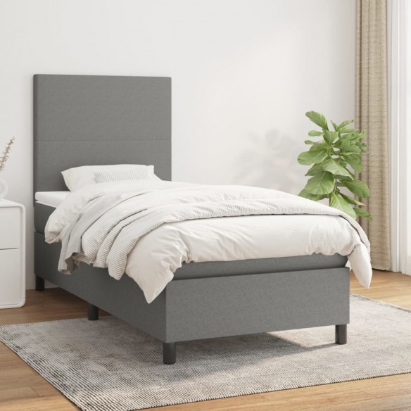 Cadre de lit avec matelas Gris foncé 100x200cm Tissu