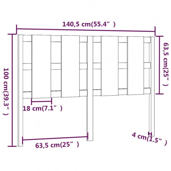 Tête de lit Marron miel 140,5x4x100 cm Bois massif de pin