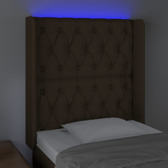 Tête de lit à LED Marron foncé 83x16x118/128 cm Tissu