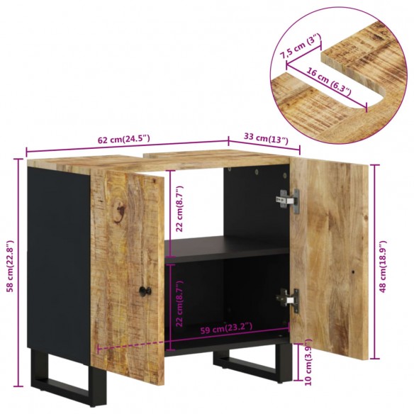 Meuble d'évier 62x33x58 cm bois de manguier et d'ingénierie