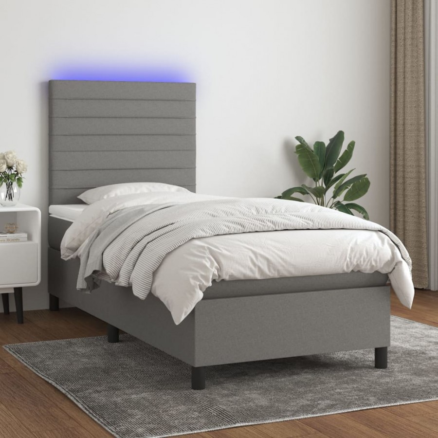 Cadre de lit et matelas et LED Gris foncé 100x200 cm