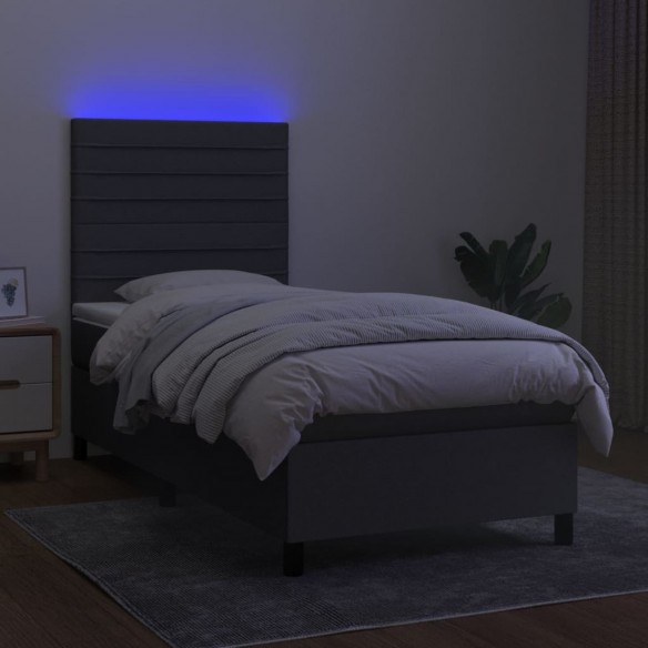 Cadre de lit et matelas et LED Gris foncé 100x200 cm