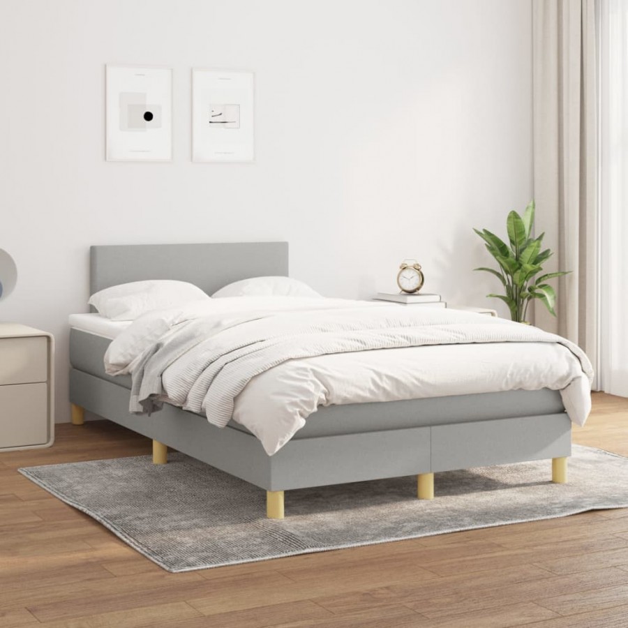 Cadre de lit avec matelas Gris clair 120x200cm Tissu