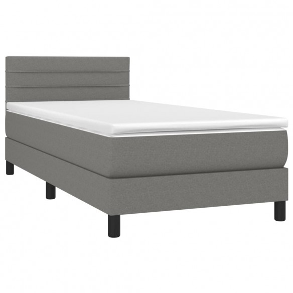 Cadre de lit avec matelas et LED Gris foncé 90x190cm