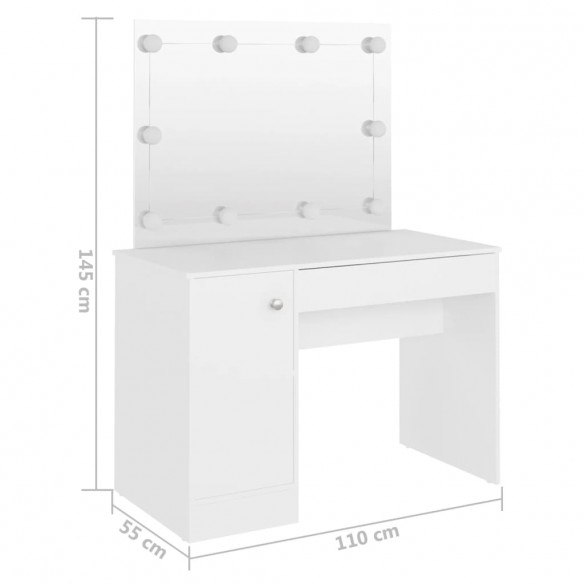 Table de maquillage avec éclairage LED 110x55x145 cm MDF Blanc