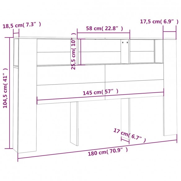 Armoire de tête de lit Blanc 180x18,5x104,5 cm