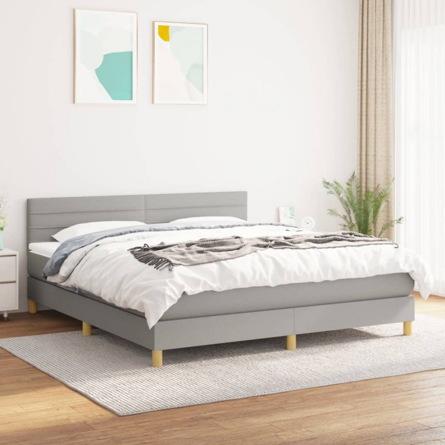 Cadre de lit avec matelas Gris clair 160x200cm Tissu