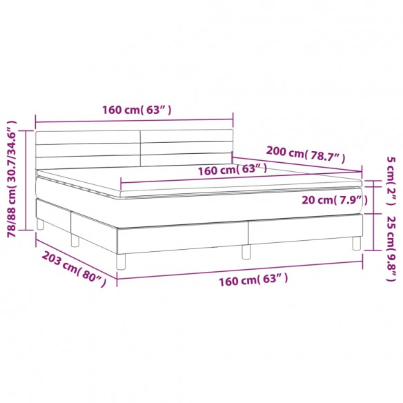 Cadre de lit avec matelas Gris clair 160x200cm Tissu