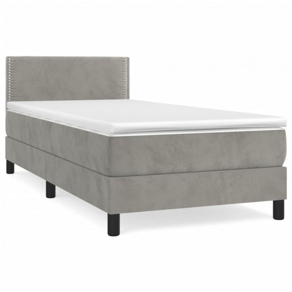 Cadre de lit et matelas Gris clair 100x200cm Velours